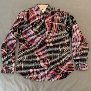 Vintage Roper Shirt Womens 9/10 Black Pink Purple Abstract Western Made USA 90s